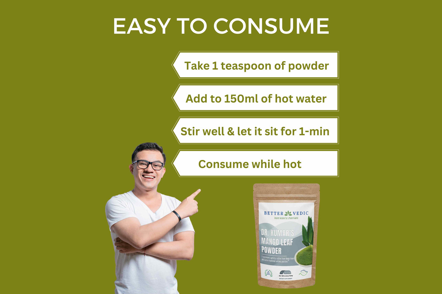 Mango leaf powder is easy to consume